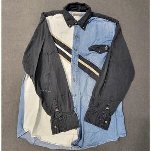 Express Rider VTG Western Shirt Mens Medium Colorblock Denim Blue Black White